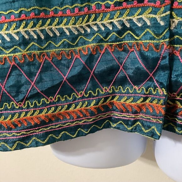 Lagenlook Oversized Embroidered Teal Artsy Boho Hippie Button Up Shacket XL - Picture 12 of 12